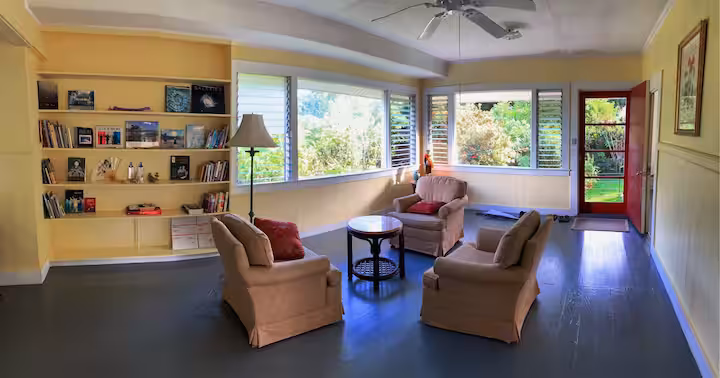 Spacious kitchen cooled by trade winds